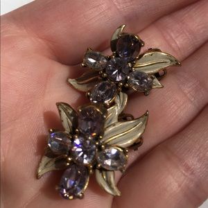 Vintage Purple Flower Clip On Earrings
